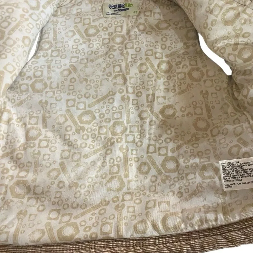 Genuine Kids From Oshkosh Toddler Hooded Vest Size 4T Zip Up tan and cream